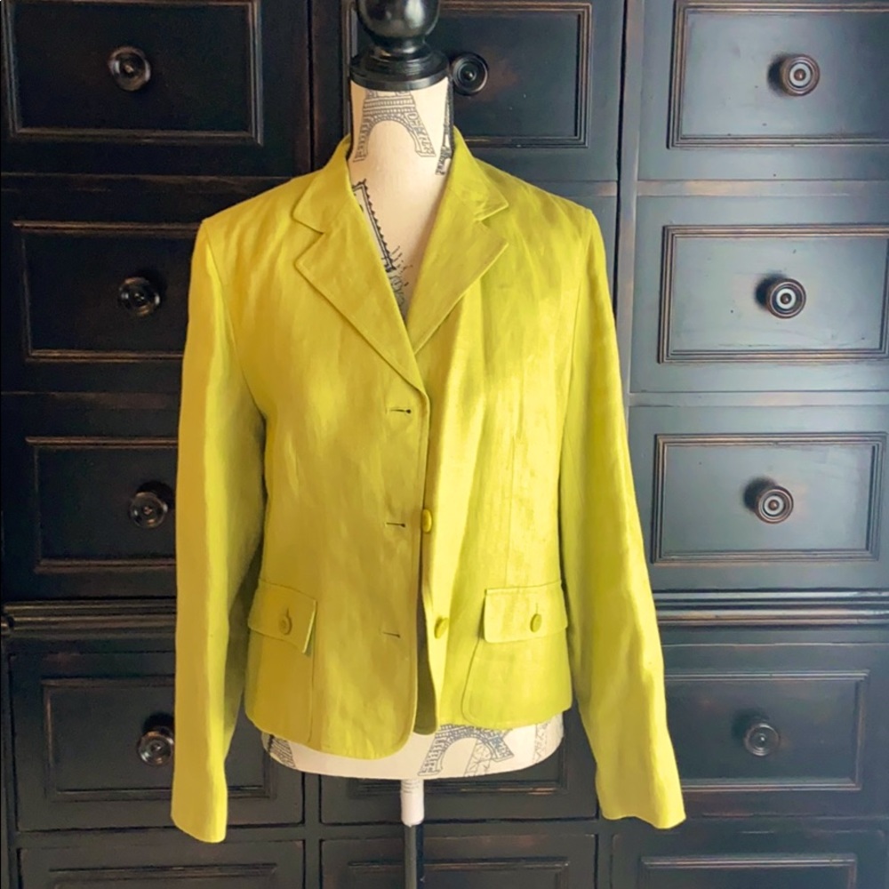 Lime green button up linen jacket